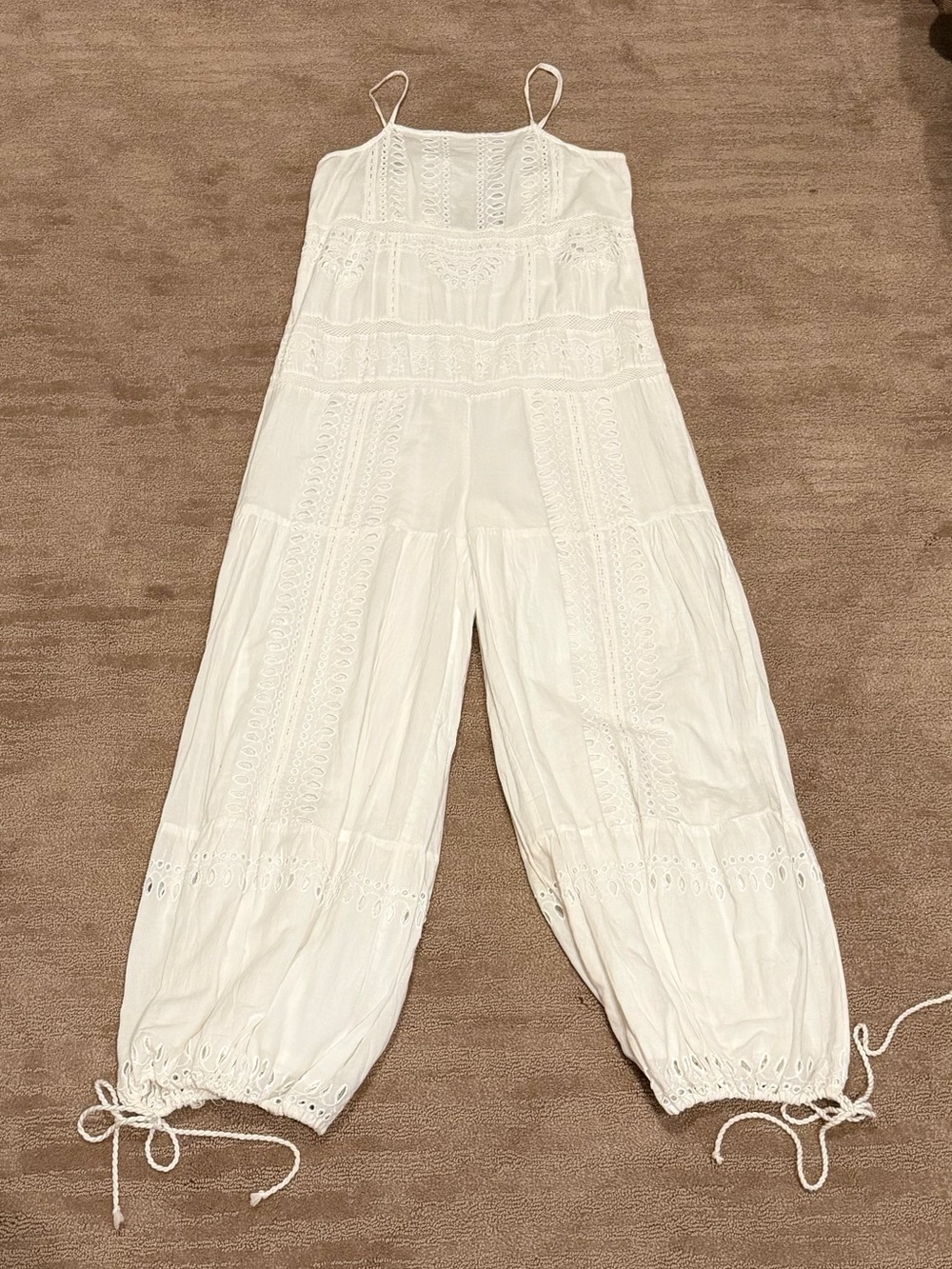 Free People White Cotton Eyelet Romper Jumpsuit